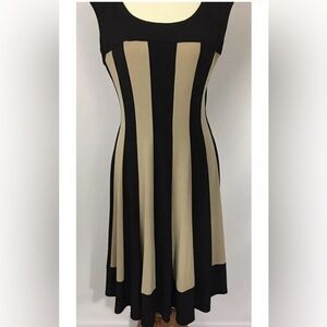 Connected Apparel Black Tan Stripe Sleeveless Shift Dress Size 8